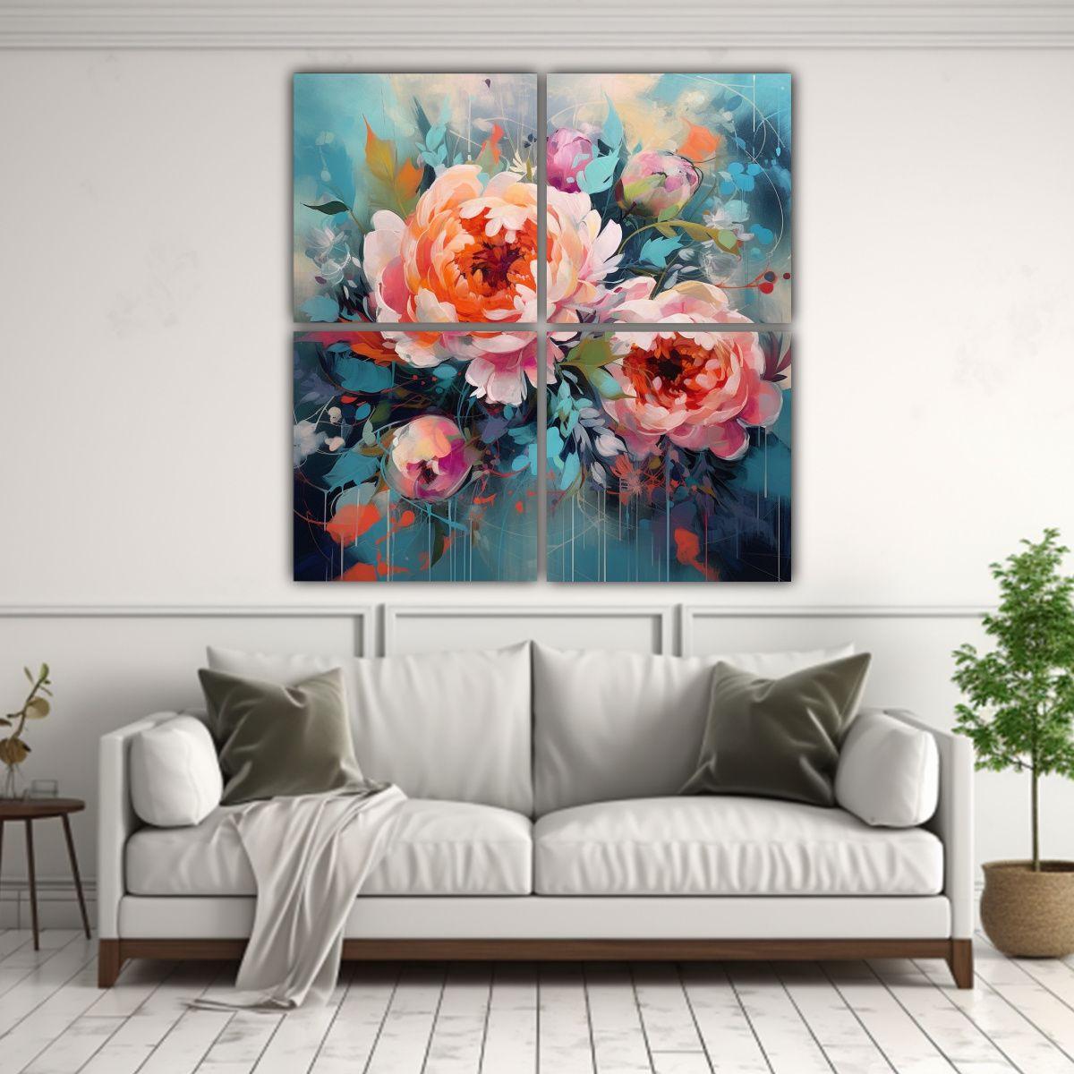 Cuadros Decorativos Modernos Del Peonía Y Rosas 180x180 Cm-2