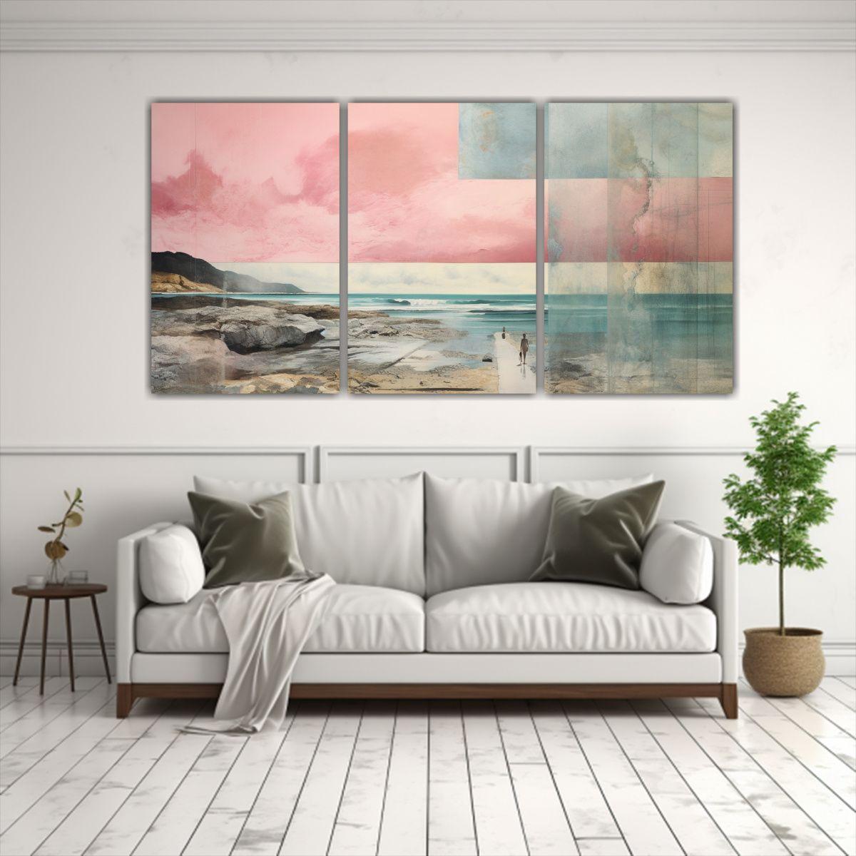 Pintura Díptico Imagen Vida En Acuarela Rosa, 90x45 Cm-2