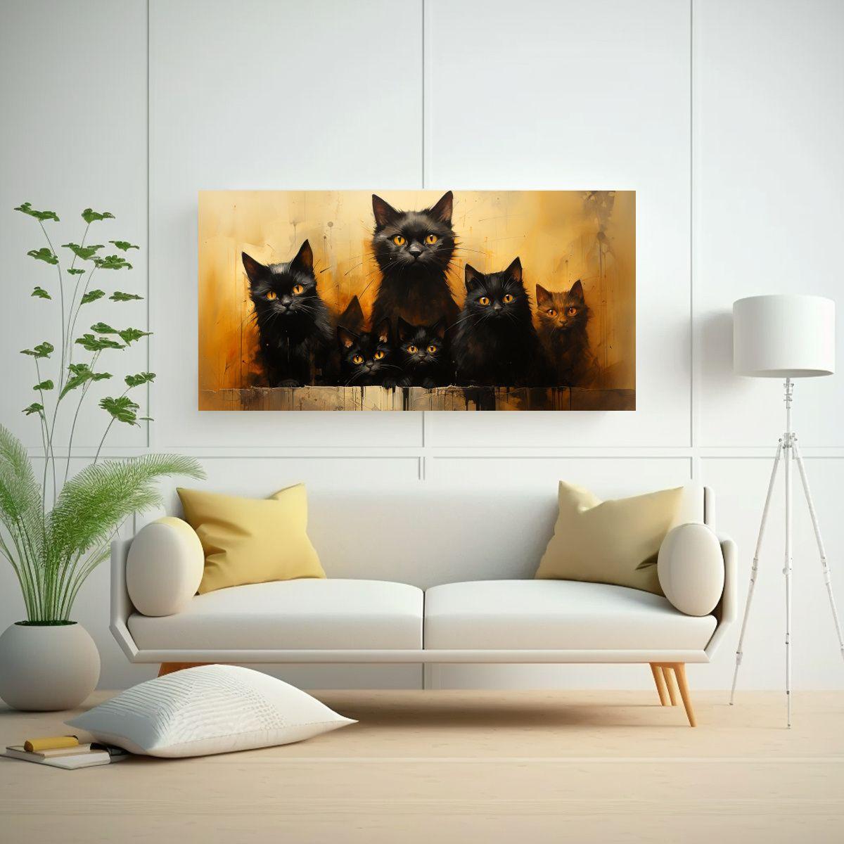 Pinturas De Decoración: Gatos Negros En Una Pila 120x60cm-2