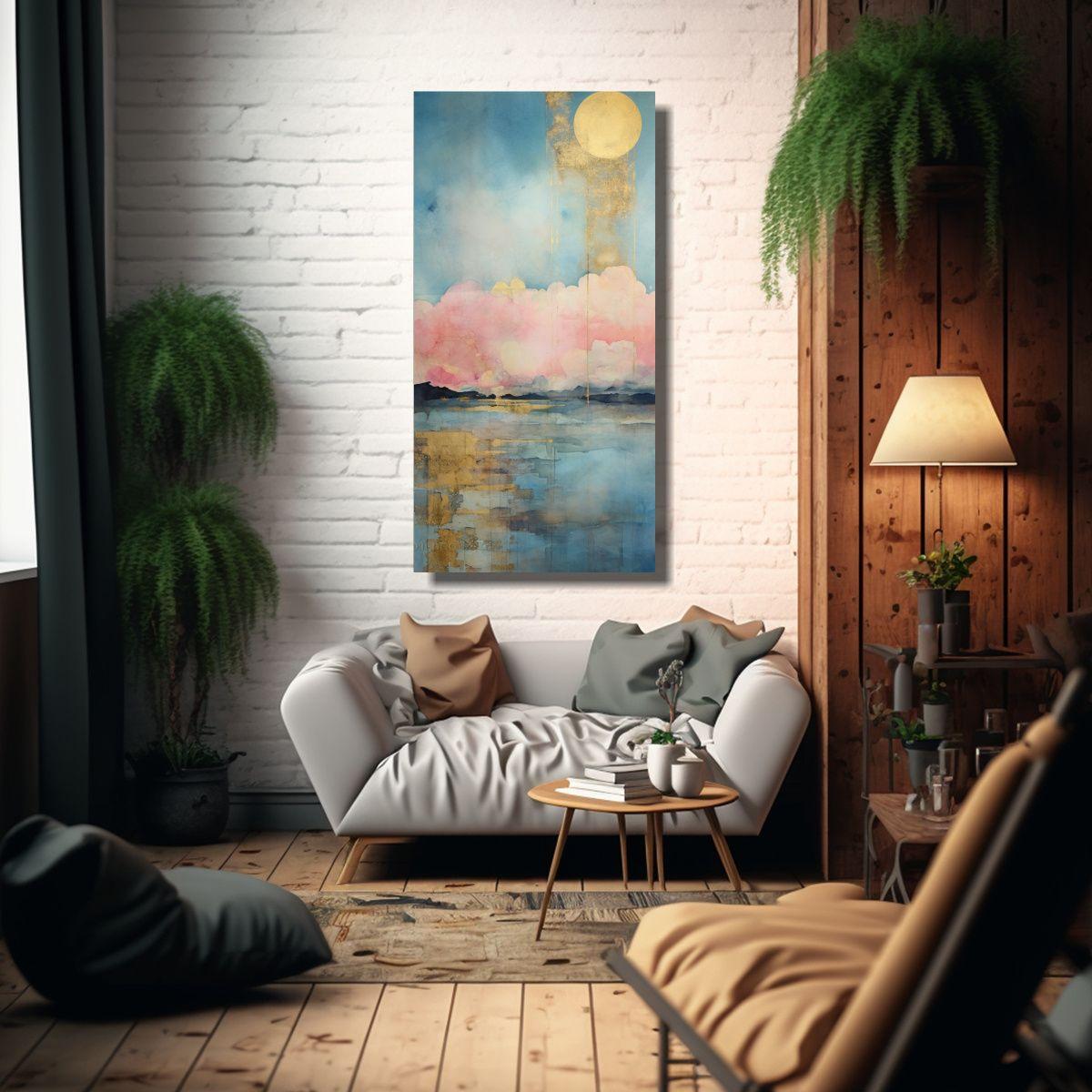 Pintura Abstracta Pop Art Con Acuarela Rosa, 40x80cm-2