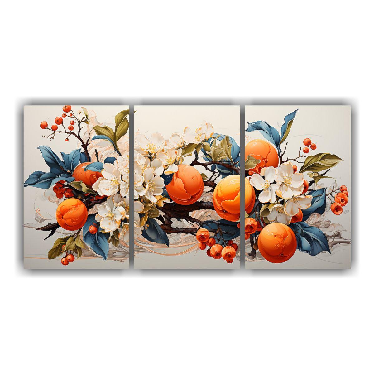 Trío De Lienzos Cálidos Con Árboles Frutales 120x60 Cm-0