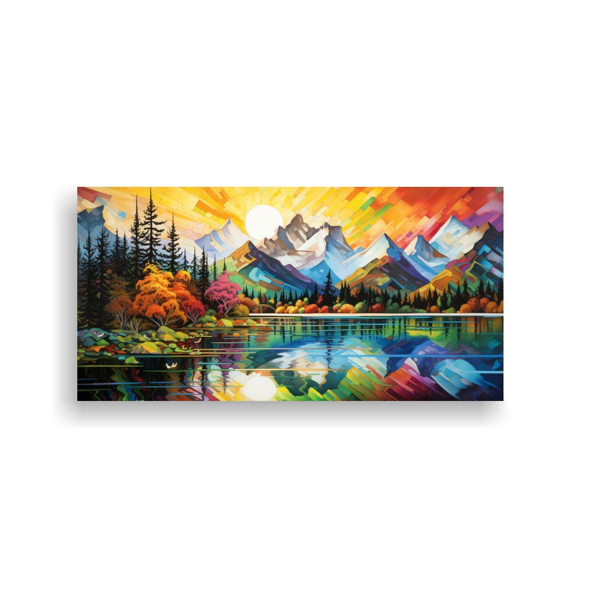 Pintura Abstrac. Luminosidad Montañas Junto Lago  80x40cm-0