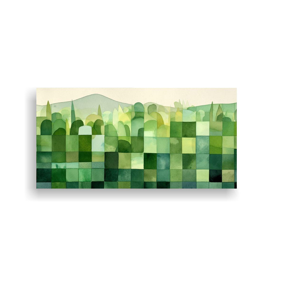 Pintura Abstracta Verde Geométrica Minimalista 40x20cm-0