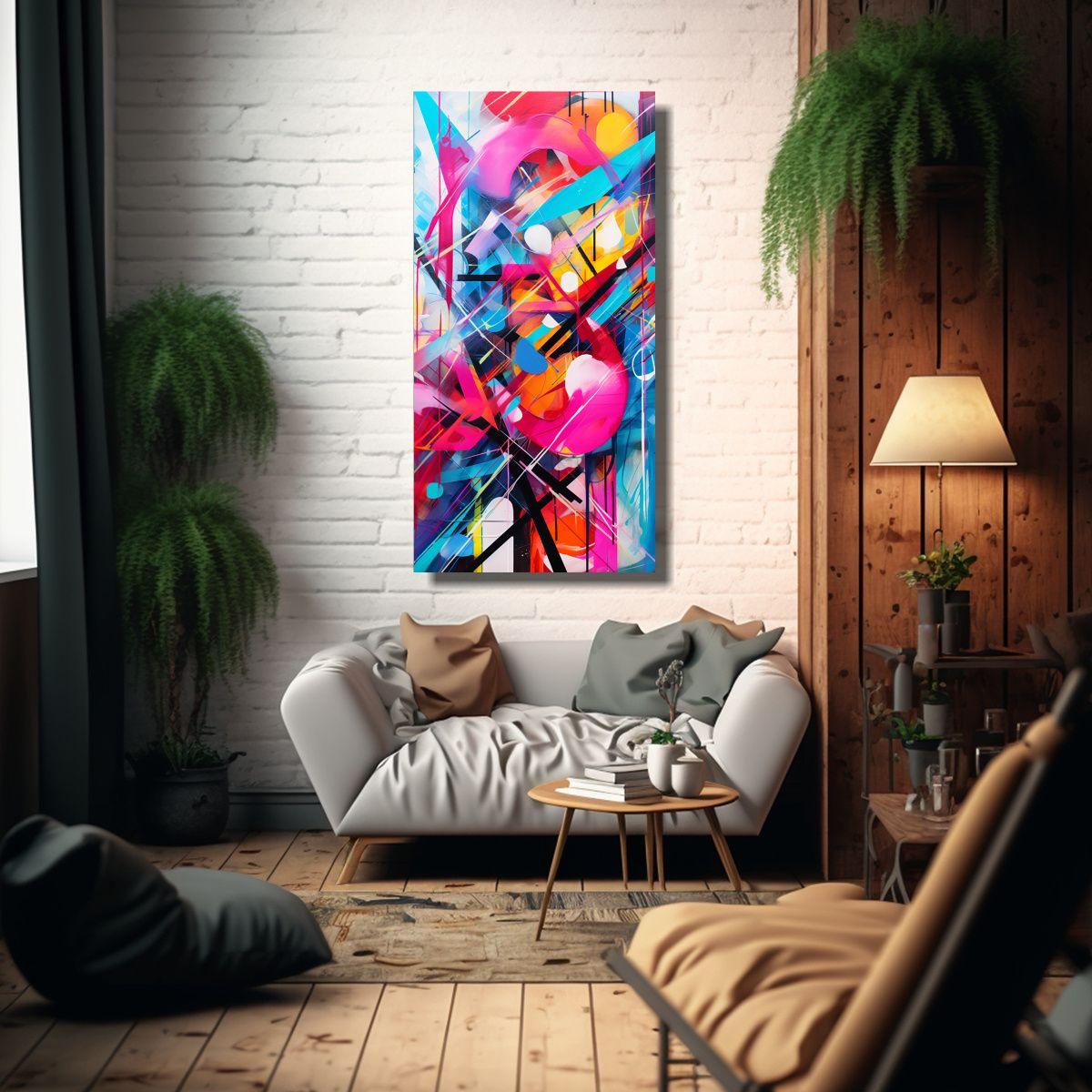 Pintura Decorativa Lienzo Abstracto Grafiti Y 70x140cm-2