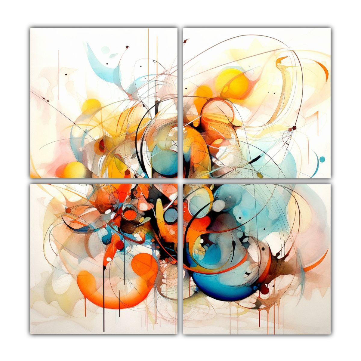 Cuatro Cuadros Decorativos Abstractos Coloridos 140x140 Cm-0
