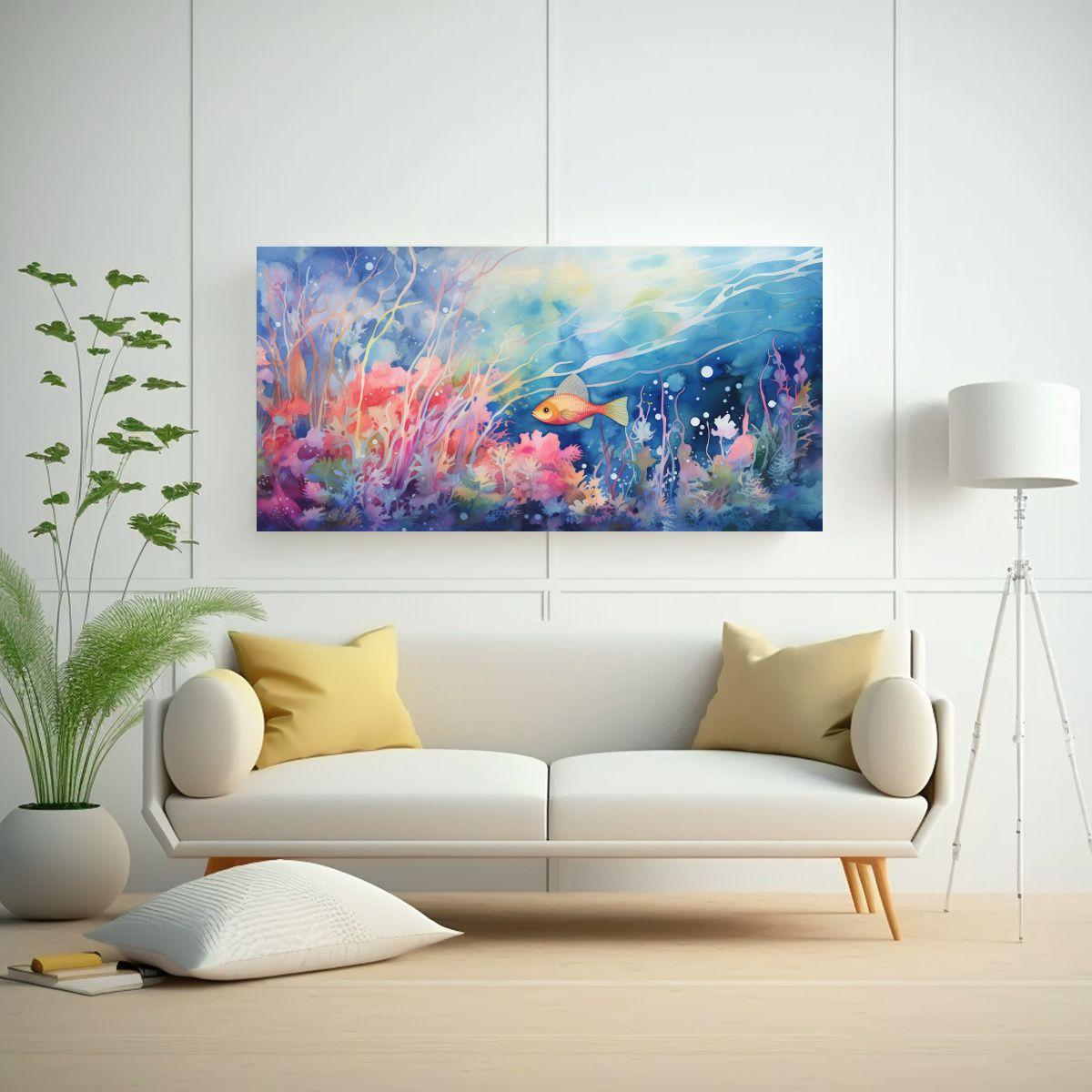 Cuadro Abstracto De Escena Submarina En 100x50cm-2
