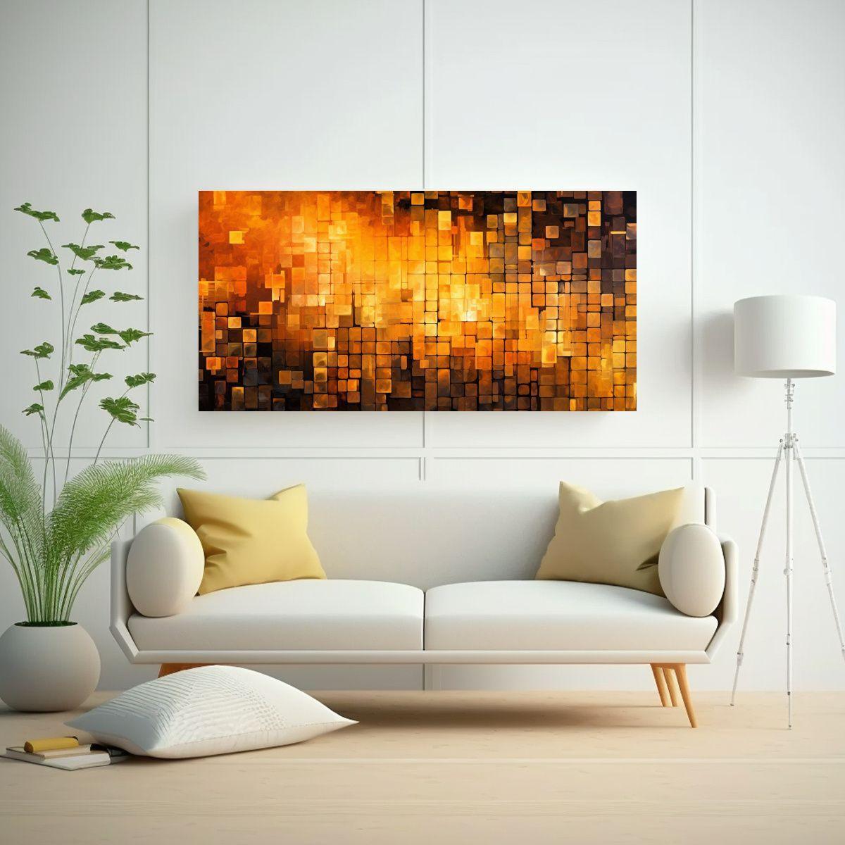 Cuadro Abstracto En Relieve: Fondo Naranja 140x70cm-2