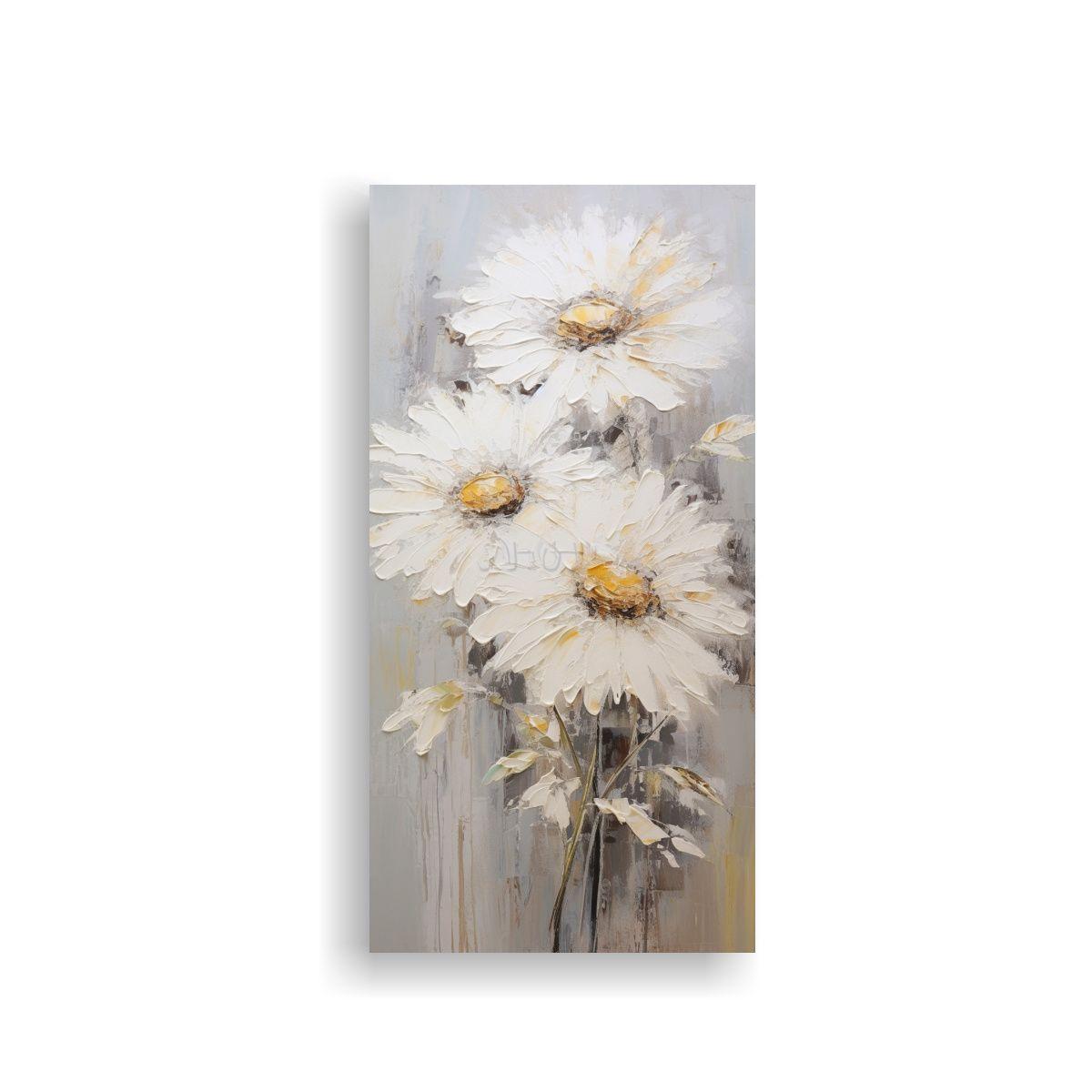 Cuadro De Lienzo Vintage Con Girasoles Blancos 50x100cm-0