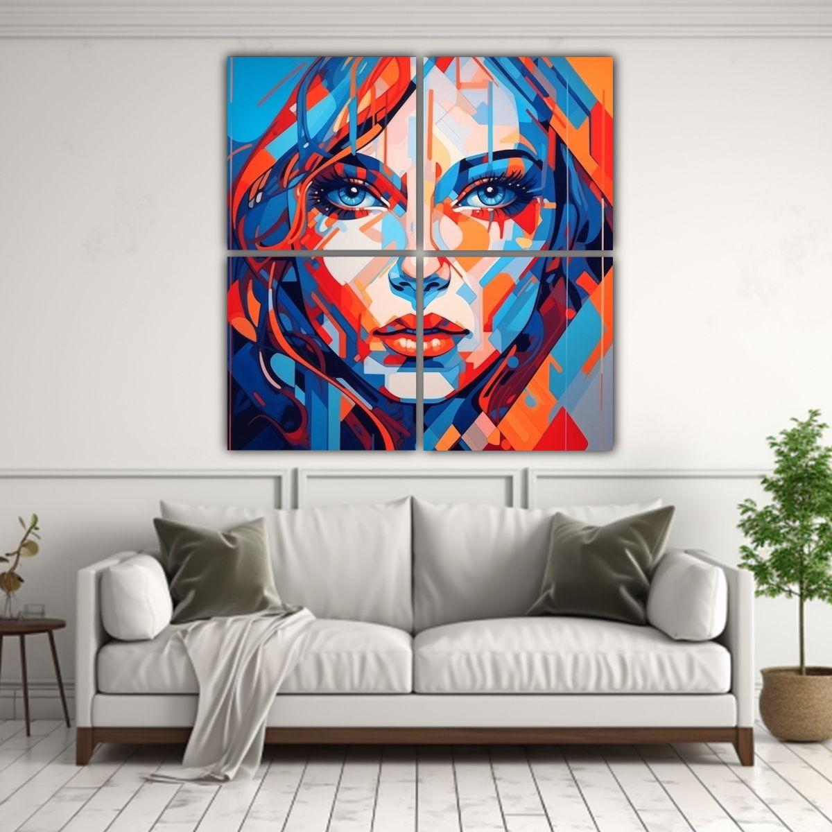 Cuadro Lienzo Colores Vibrantes Chica Ojos Grandes 200x200 Cm-2