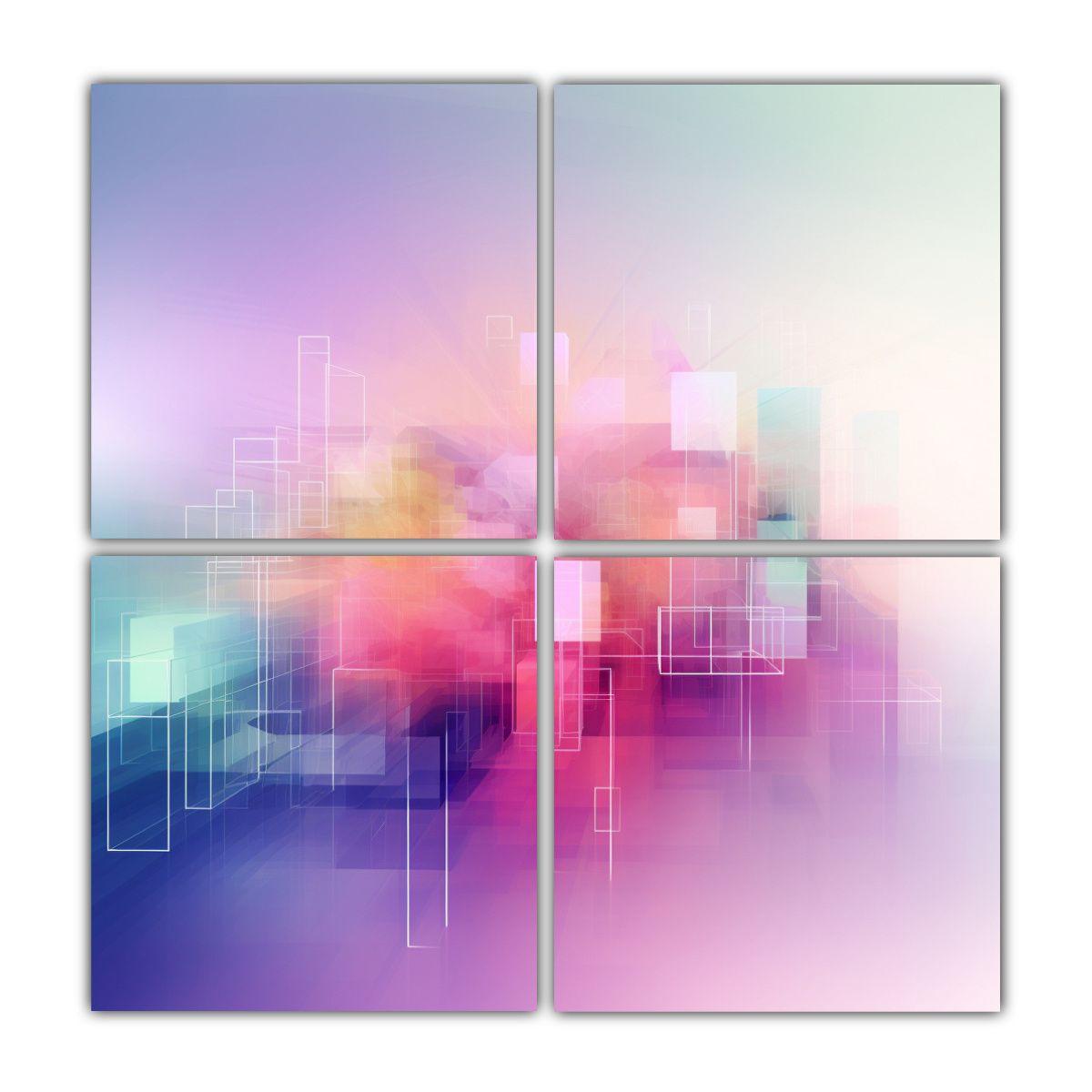 Cuatro Lienzos De Tela Composición En Tonos 100x100 Cm-0