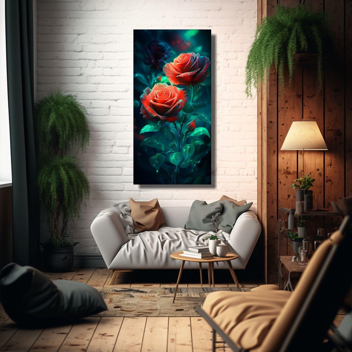 1 Pieza Hermoso Originalidad Arte De Rosas Rojas 20x40cm-2