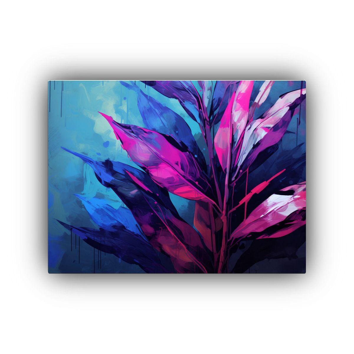 Cuadro Impreso Hojas De Heliconia En Morado Y Azul Ambiente  75x50cm-0