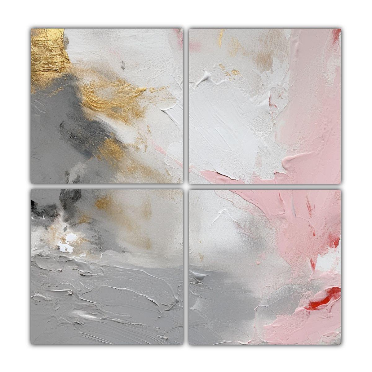Pintura Abstracta Rosa, Gris Y Blancos En Lienzo 180x180 Cm-0