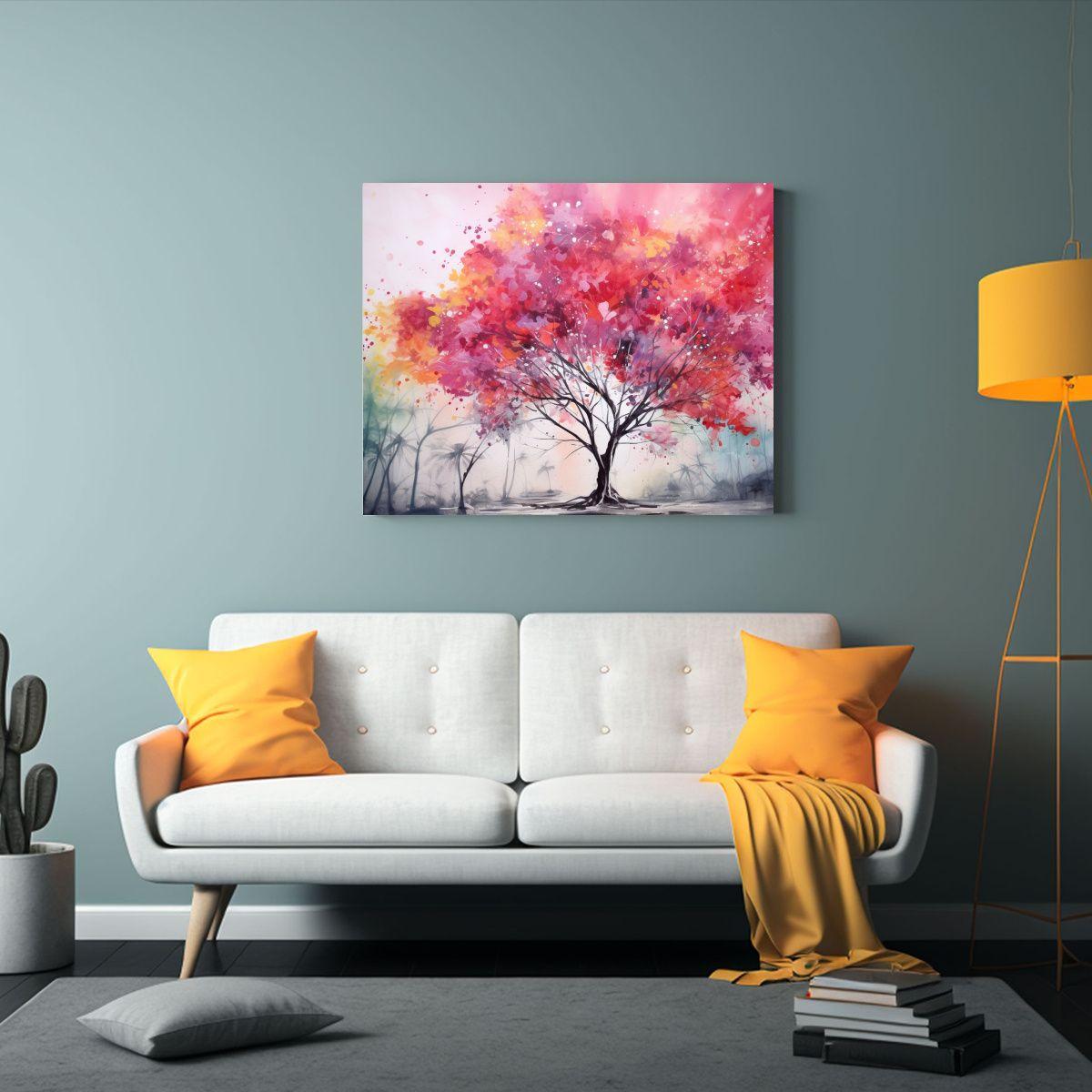 Pintura Abstracta Acuarela árbol Tropical Rosa Colores Aleg 40x30cm-2