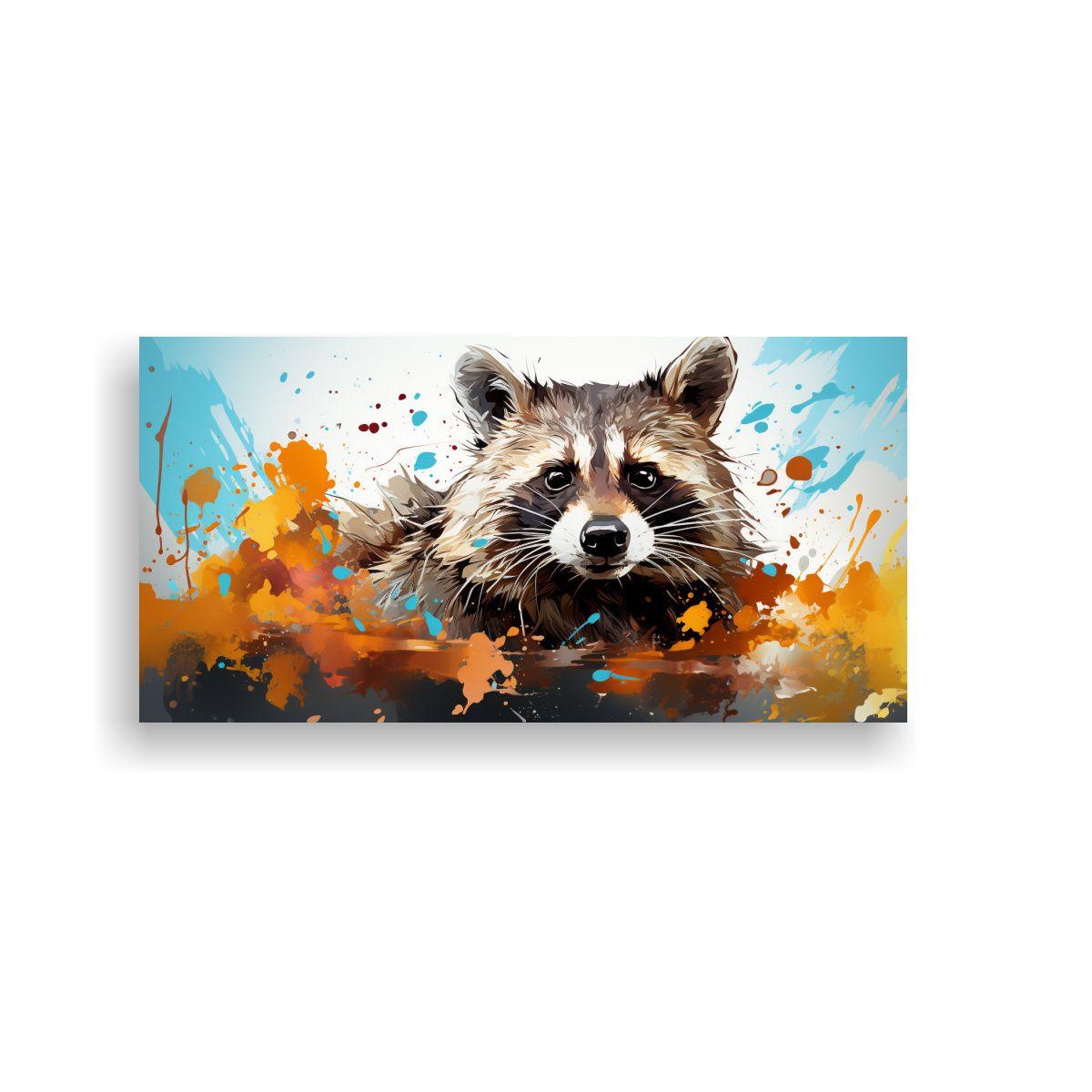Pintura De Neo Pop Art De Mapache En Colores 40x20 Cm-0