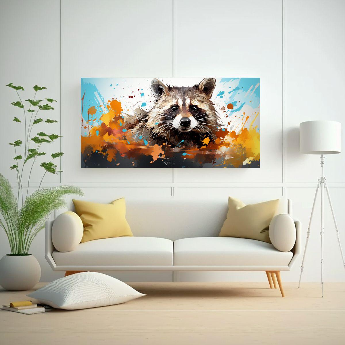 Pintura De Neo Pop Art De Mapache En Colores 40x20 Cm-2