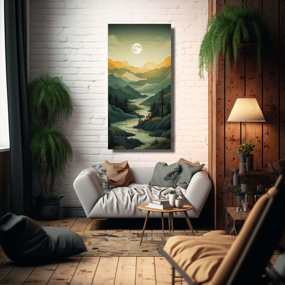 Pintura Minimalista De Montañas Con Textura, 40x80cm-2