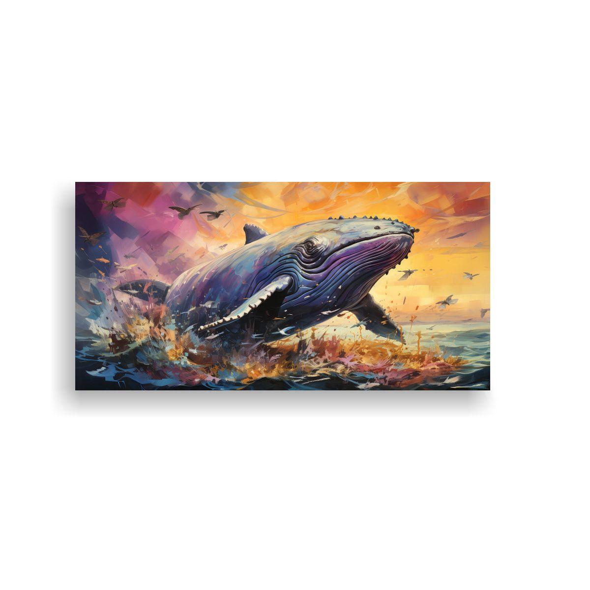 Pintura Acuarela De Ballena Jorobada Con Líneas 100x50cm-0