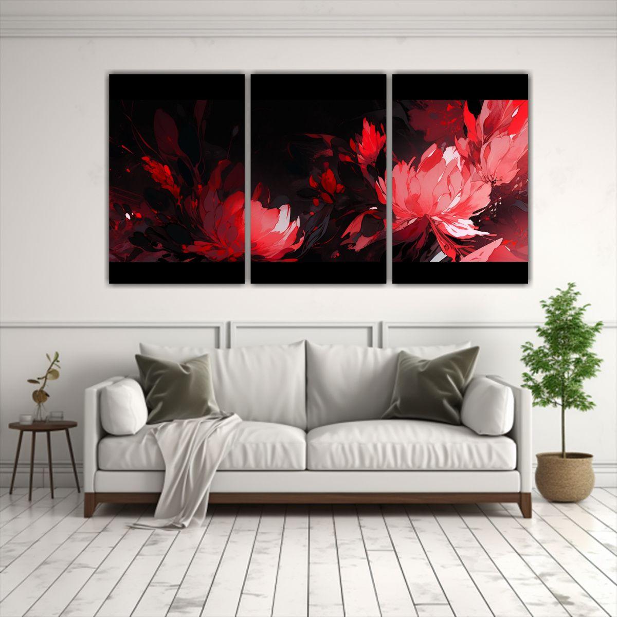 Conjunto 3 Lienzos Tela Abstracto Rojo Y Negro 180x90 Cm-2