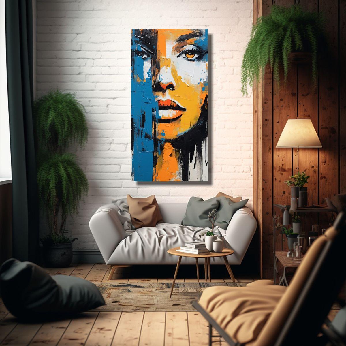 Cuadro Vertical Mujer Retrato Arte Abstracto 30x60cm-2