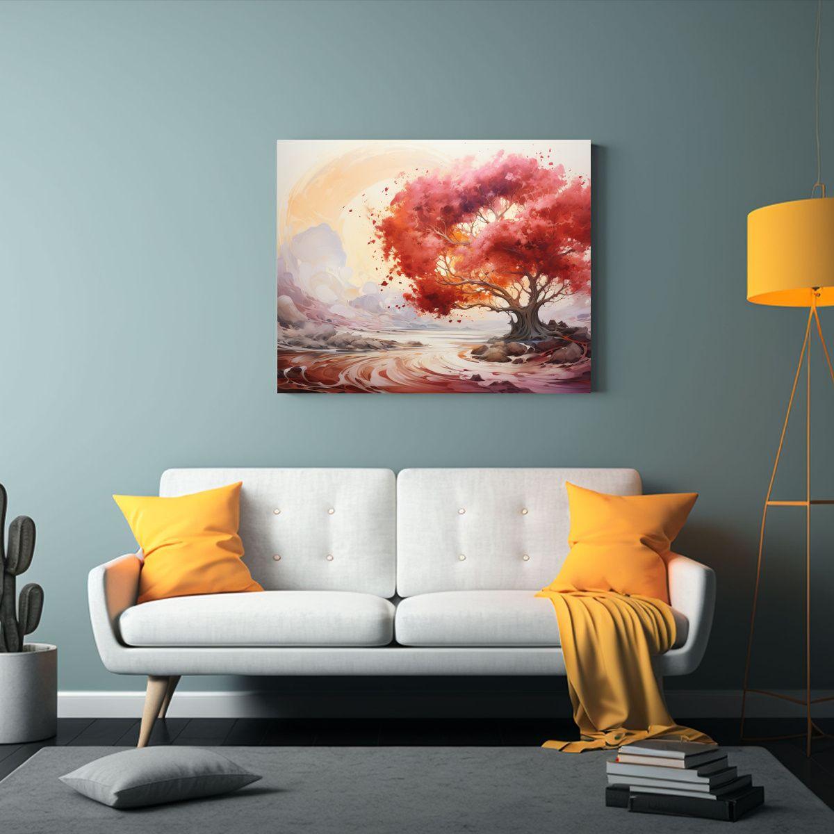 Cuadro Abstracto Moderno De Un Árbol De Sauce En Colores Ro 45x30cm-2