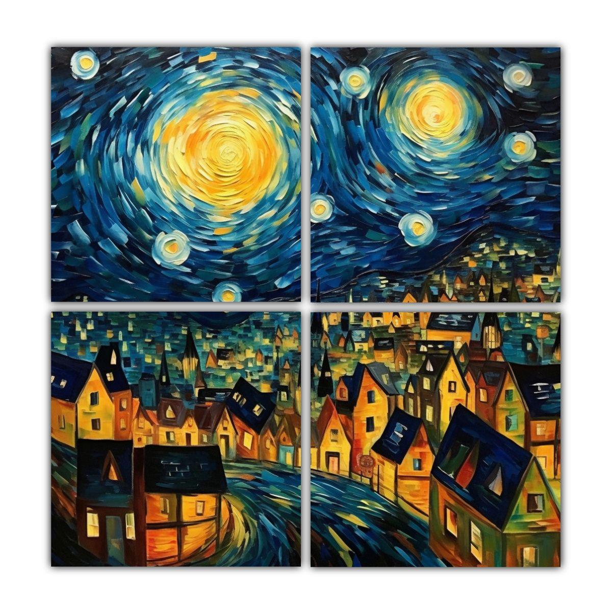 Pintura Decorativa De Vista De Pueblo Con Cielo 80x80 Cm-0