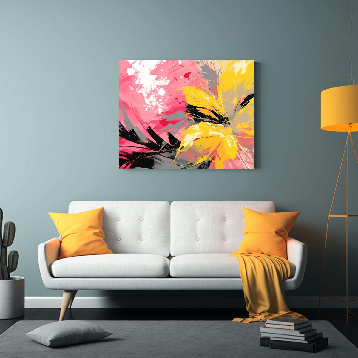 Cuadros De Decoración De Arte Fino En Amarillo Y Rosa, Esti 65x50cm-2