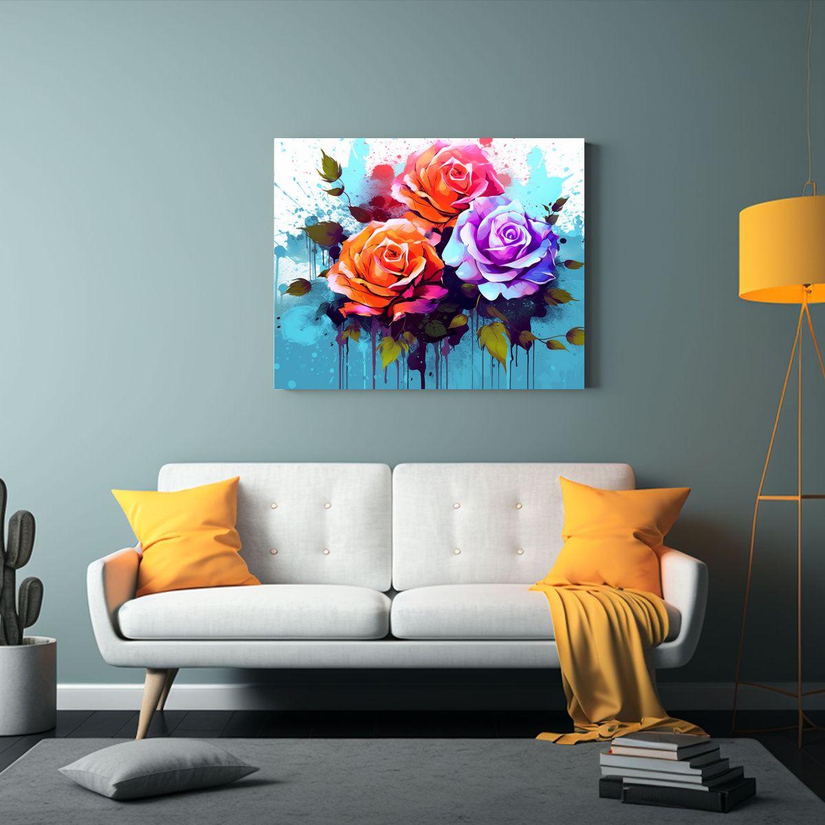 Pinturas Decorativas De Canva Con Flores De Rosa 30x20cm-2