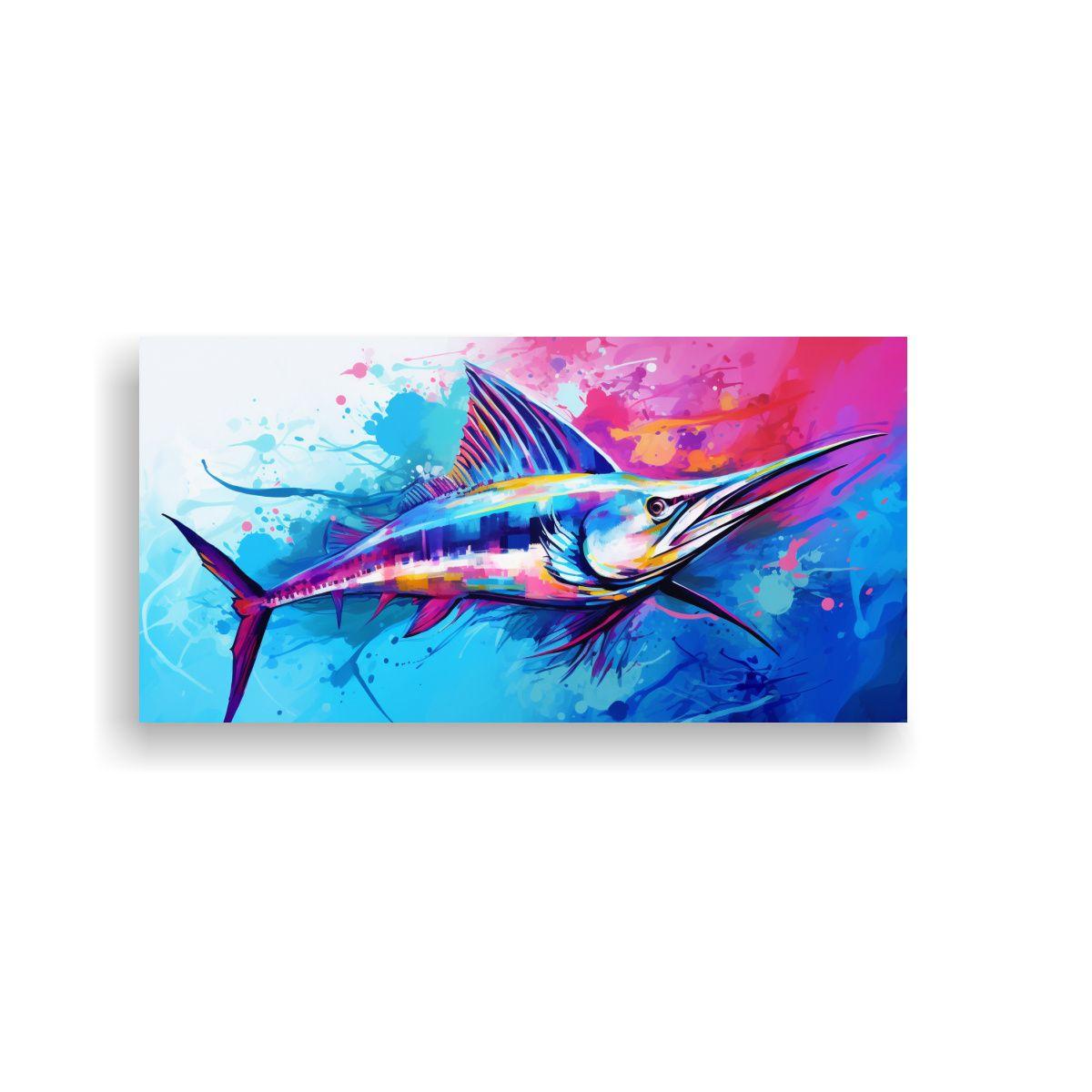 Lienzo De Tela Diseño Pop Art De Un Marlín Azul 80x40cm-0