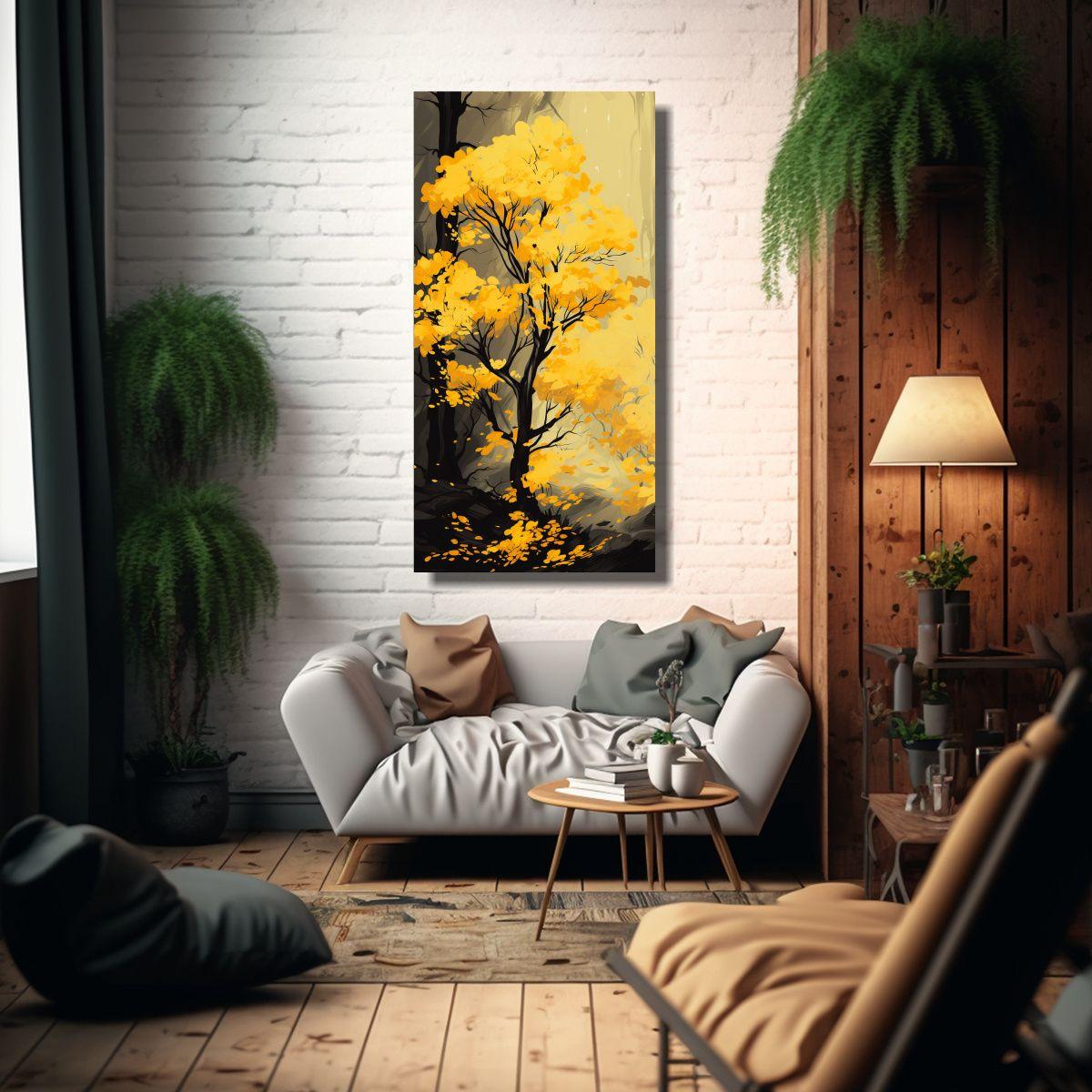 1 Cuadro Tela Canvas Vision Bosque Amarillo 30x60cm-2