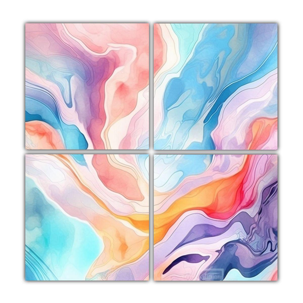 Cuatro Lienzos De Tela Abstractos Con Acuarelas 60x60 Cm-0