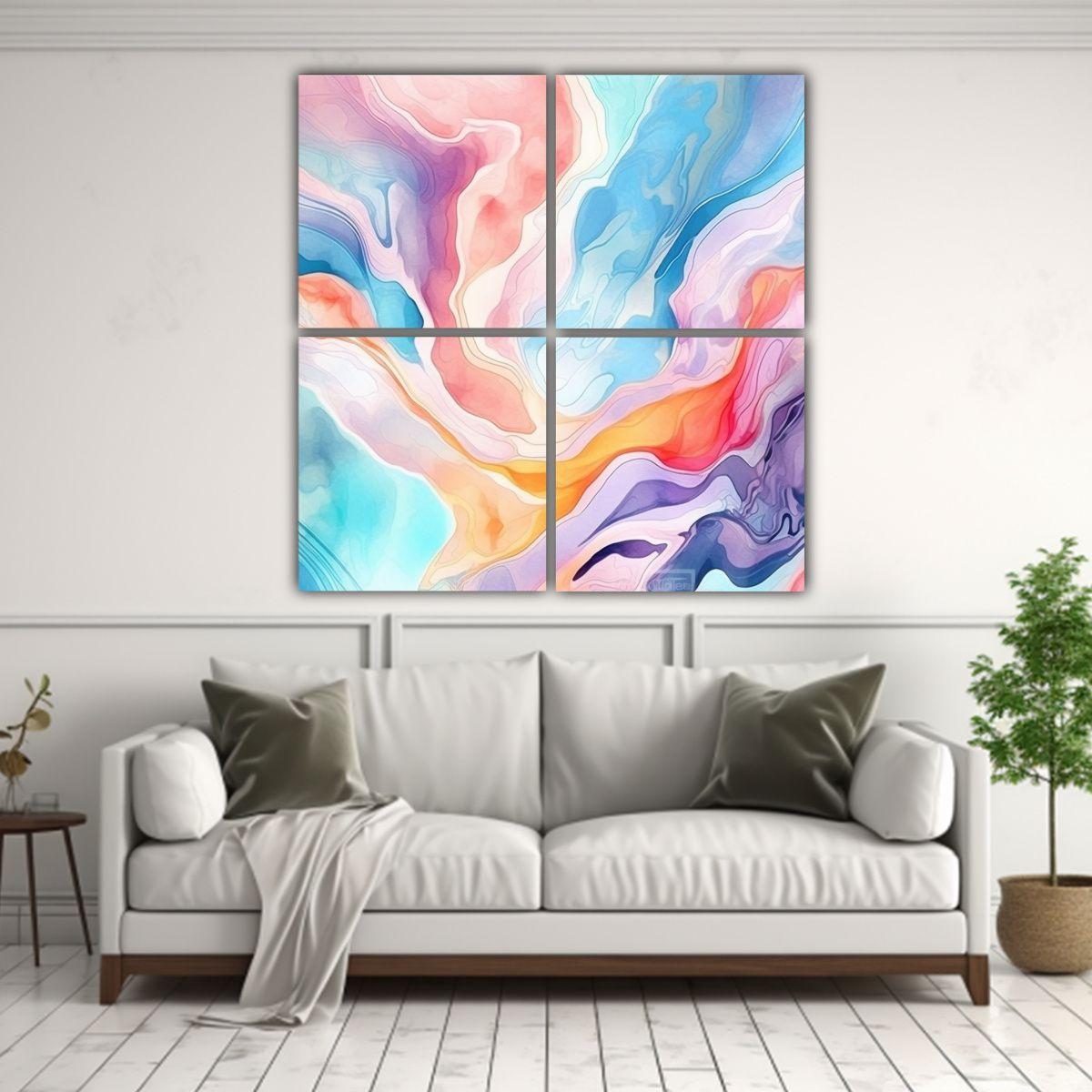 Cuatro Lienzos De Tela Abstractos Con Acuarelas 60x60 Cm-2