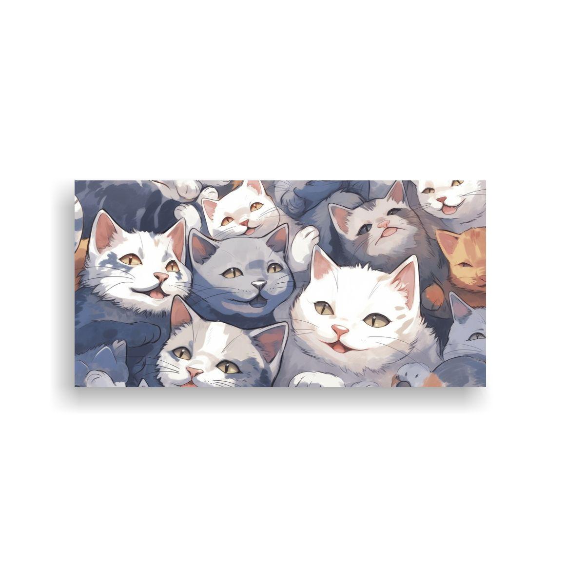 Pintura Decorativa Vintage Con Múltiples Gatos 60x30cm-0