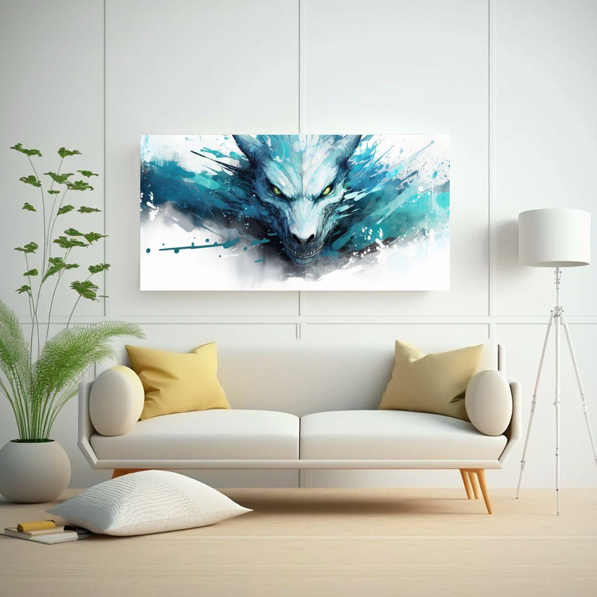 Cuadro Dragón Acuarelas Turquesa Expresividad Neo 160x80cm-2