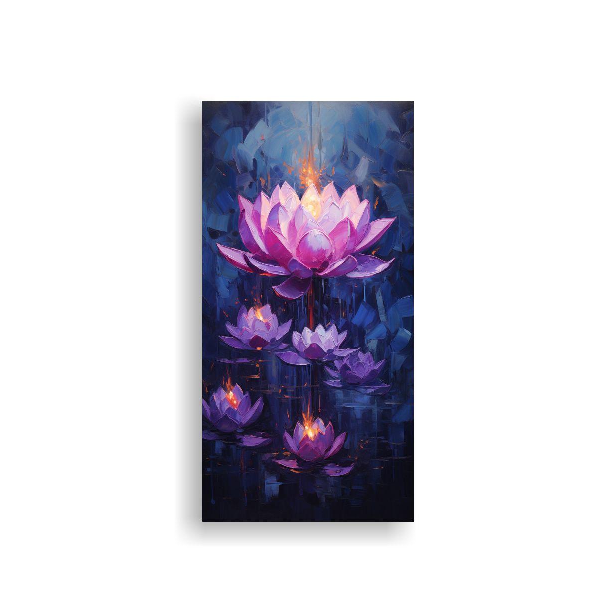 Pintura Clásica De Loto Negro En Bastidor De Tela 70x140 Cm-0