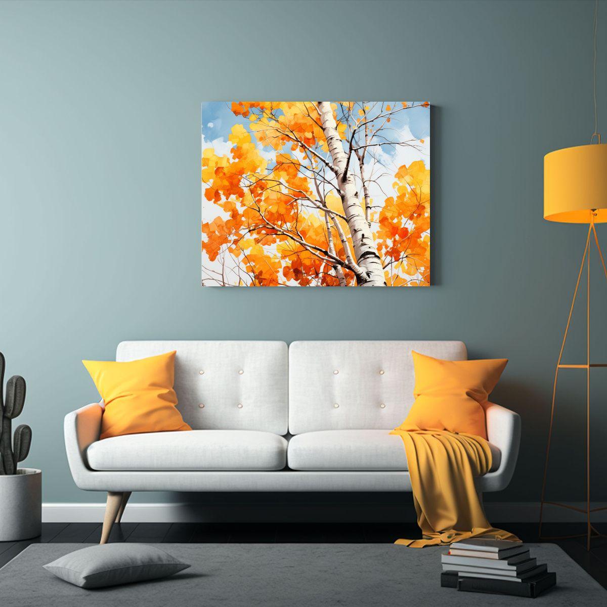 Pintura Abstracta Acuarela Colores Naranja árbol 45x30cm-2