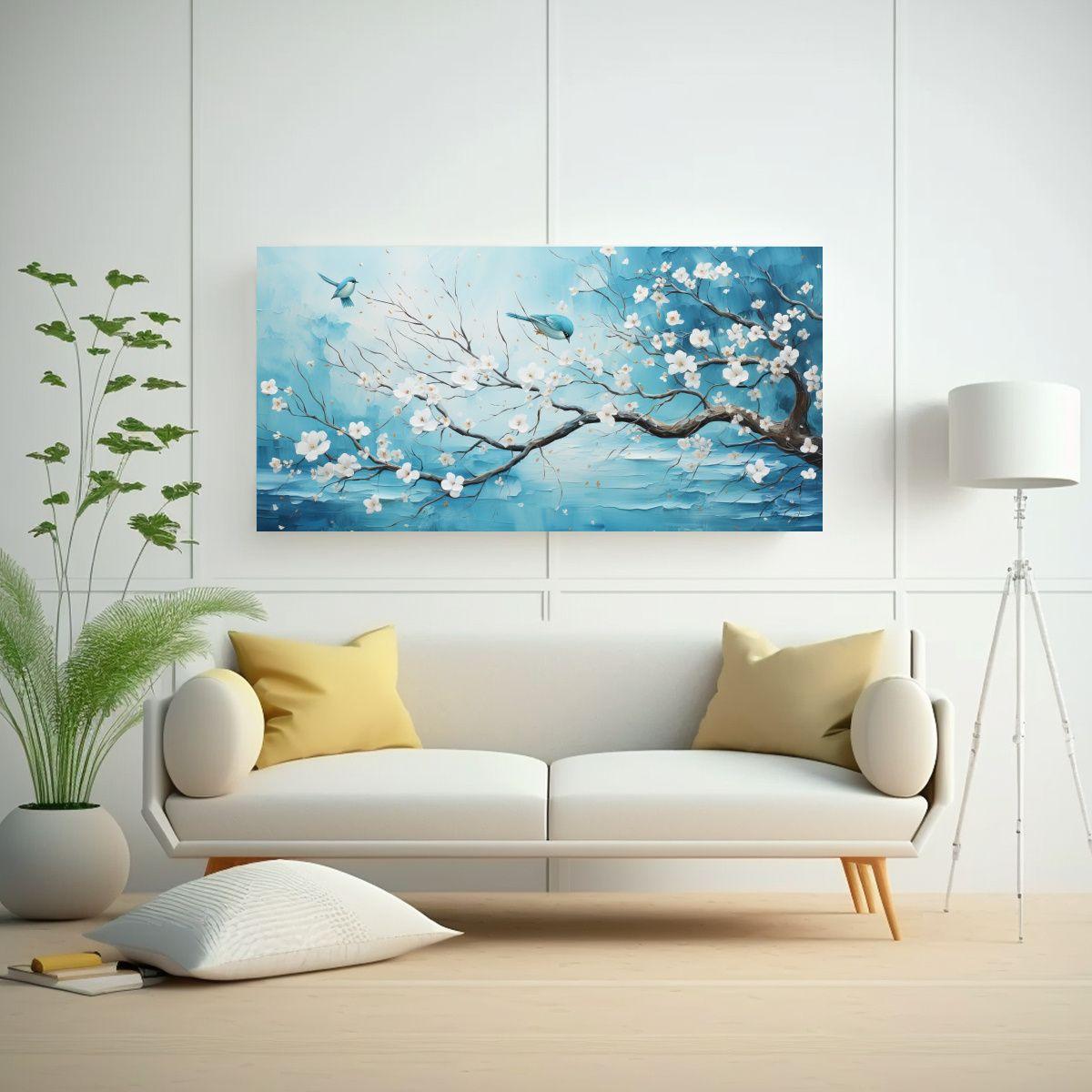 Pintura Abstracta De Un árbol En Colores Blanco 160x80cm-2