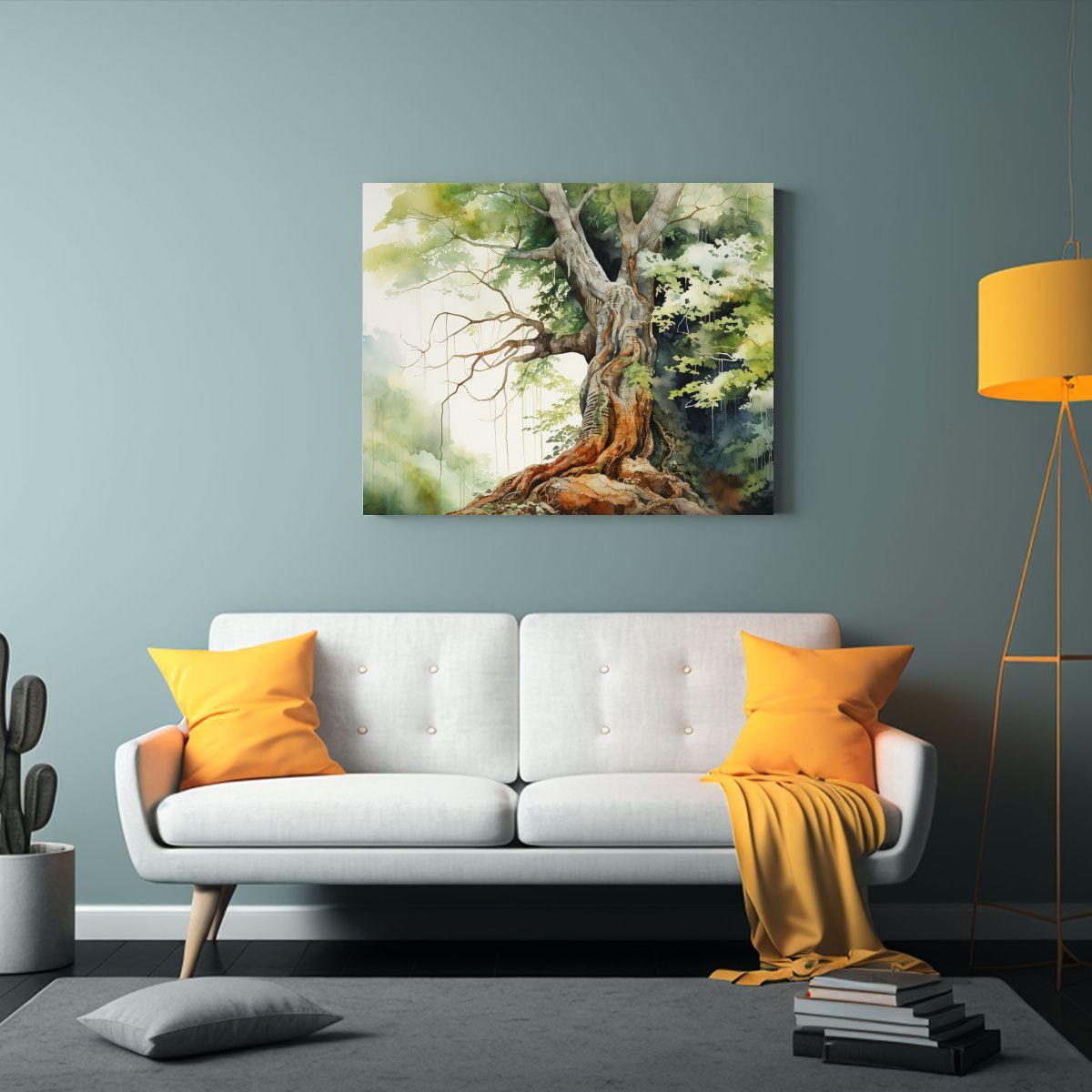 Cuadro Abstracto Horizontal De Un Árbol Kauri En Acuarelas 40x30cm-2