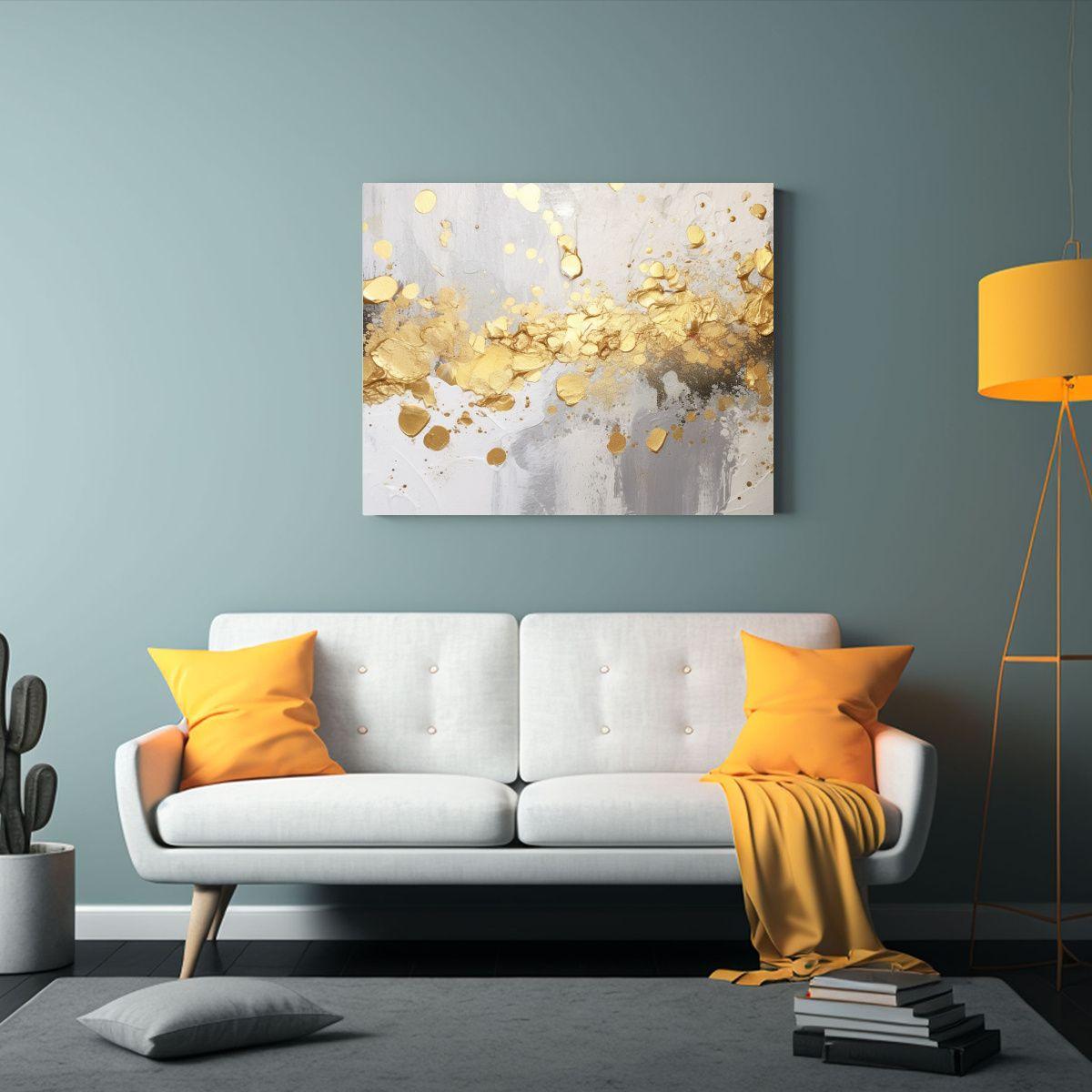 Pintura De Salpicaduras De Oro Estilo Urbano En Pared Blanca 75x50cm-2