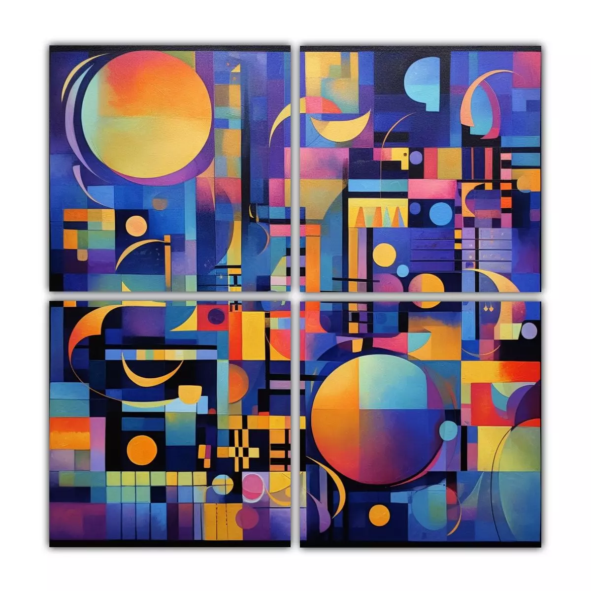 4 Telas En Bastidor Decoración Abstractas 140x140 Cm-0