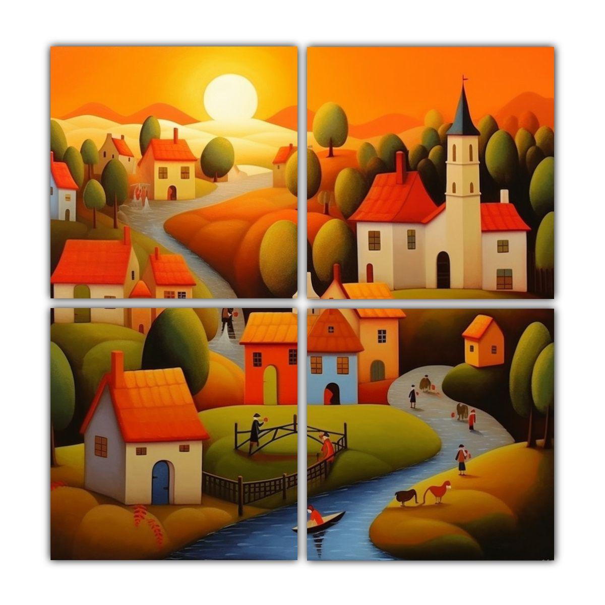 Pinturas Decorativas Abstractas De Un Pueblo 80x80 Cm-0