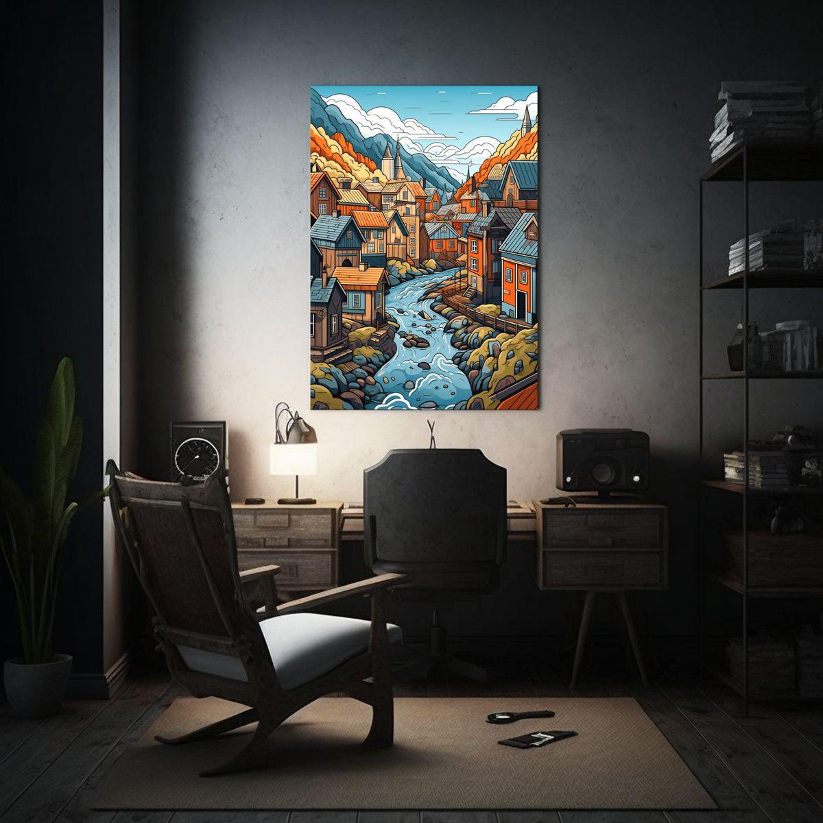 Cuadro Encantador Al Estilo De Un Pueblo De Noruega En Estil 30x45cm-2