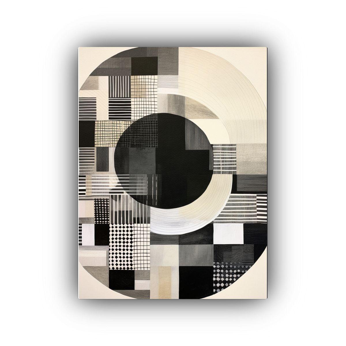 Pintura Abstracta En Blanco Y Negro Con Círculo 60x90 Cm-0