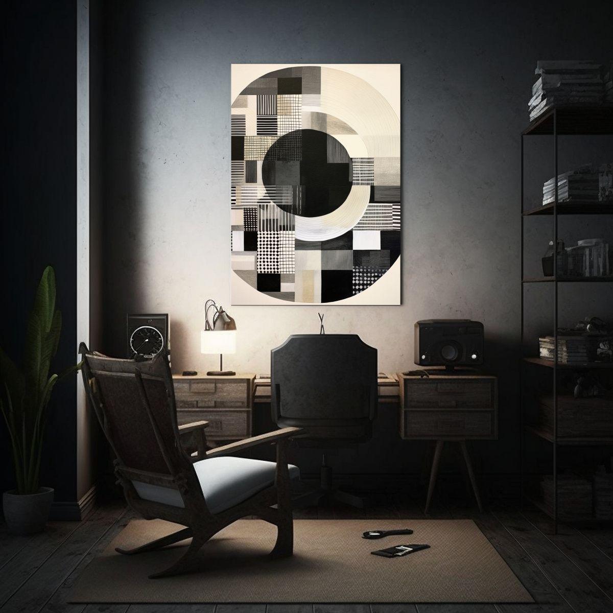 Pintura Abstracta En Blanco Y Negro Con Círculo 60x90 Cm-2