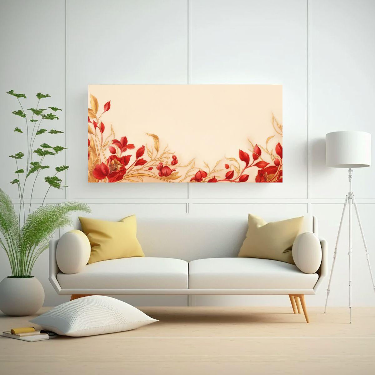 Dibujo Abstracto Floral Rojo Y Dorado Estilo 120x60 Cm-2