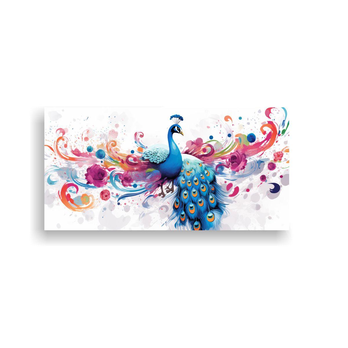 Cuadro Peacock En Colores Blancos Arte Pared 60x30cm-0