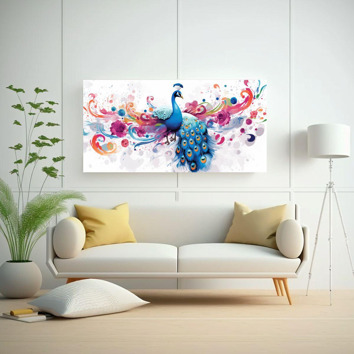 Cuadro Peacock En Colores Blancos Arte Pared 60x30cm-2