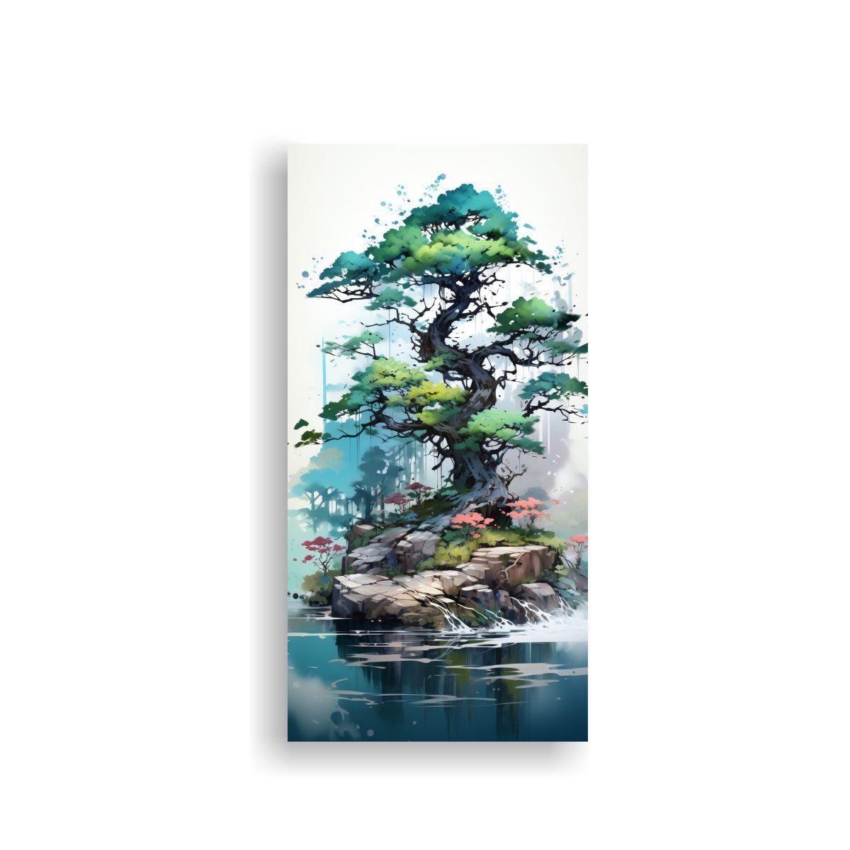 Cuadro Dibujo Clásico Árbol Bonsái De Pino 50x100cm-0