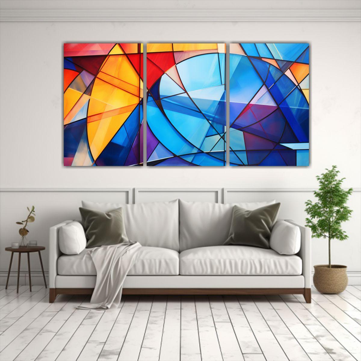 Conjunto 3 Artes Abstractas Dormitorio Pintura 90x45 Cm-2