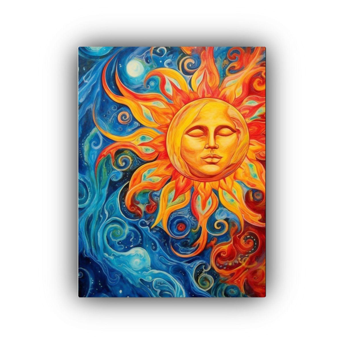 Cuadro Acuarela Mágico Con Sol Y Olas Para Decoración 40x50cm-0